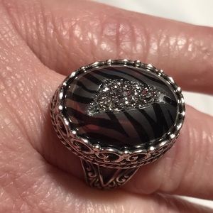 Zebra Window Druzy Quartz Ring Sz 8